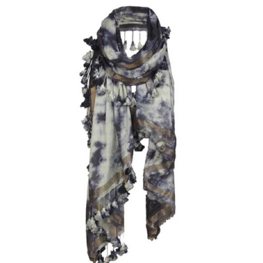 ALL SAINTS ZOHRA Scarf Tie Dye Blue Gold Silk NWT